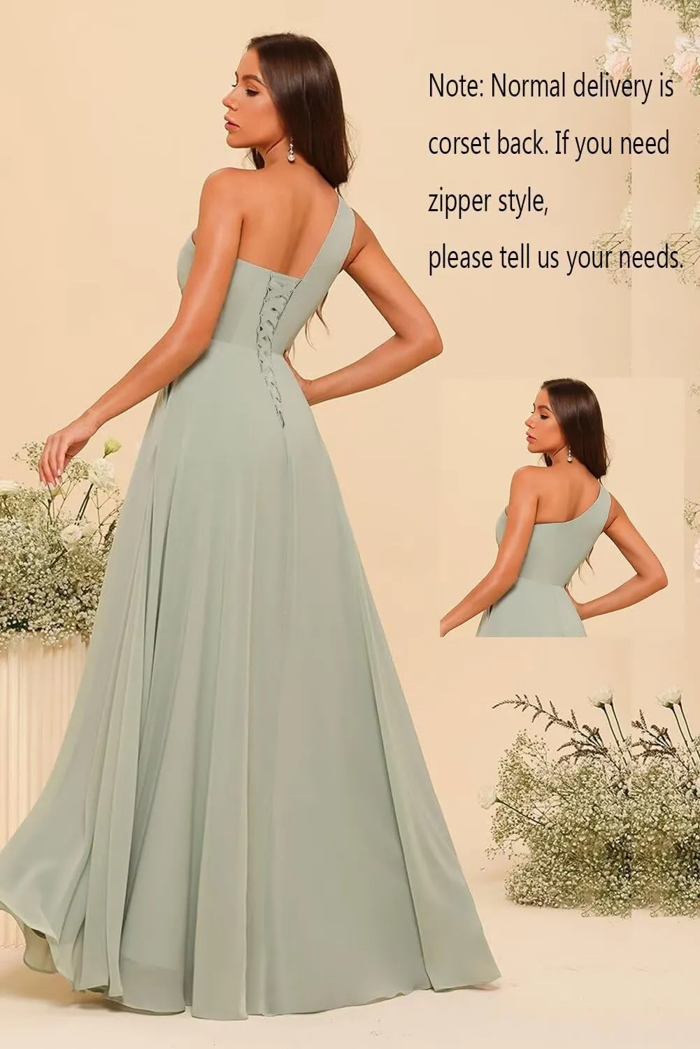 Raseal Chiffon One Shoulder Bridesmaid Dress with Pleated Bodice Long A Line Prom Dress for Women RS028
