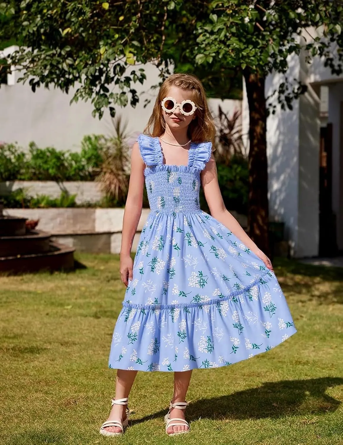RETSUGO Little Girls Dresses Flutter Sleeve Casual Birthday Party Dress Toddler Kids Swing Twirly Summer Sundress 1-8 Years