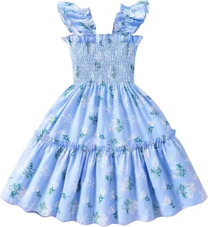 RETSUGO Little Girls Dresses Flutter Sleeve Casual Birthday Party Dress Toddler Kids Swing Twirly Summer Sundress 1-8 Years