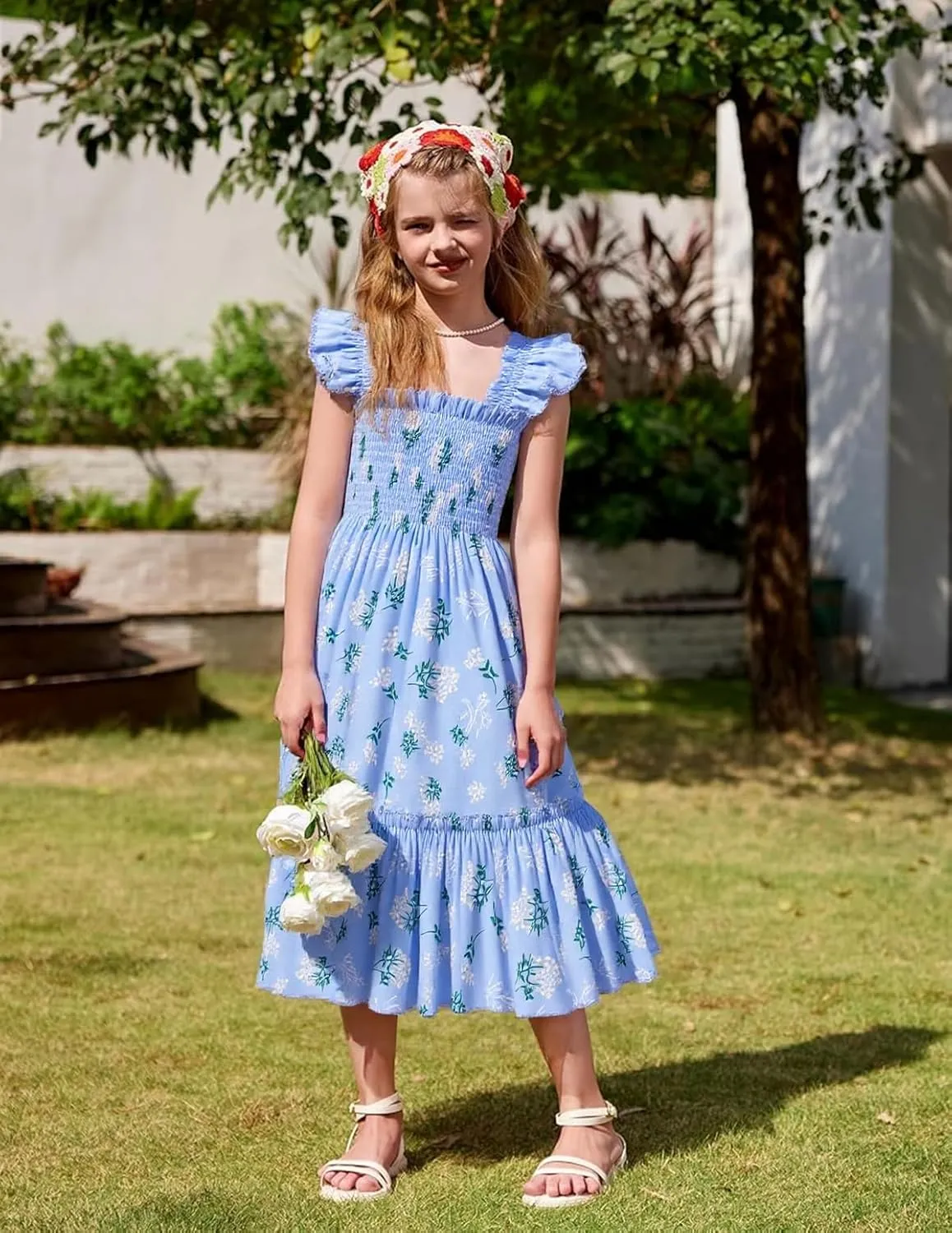 RETSUGO Little Girls Dresses Flutter Sleeve Casual Birthday Party Dress Toddler Kids Swing Twirly Summer Sundress 1-8 Years