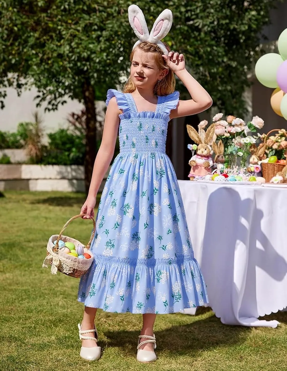 RETSUGO Little Girls Dresses Flutter Sleeve Casual Birthday Party Dress Toddler Kids Swing Twirly Summer Sundress 1-8 Years