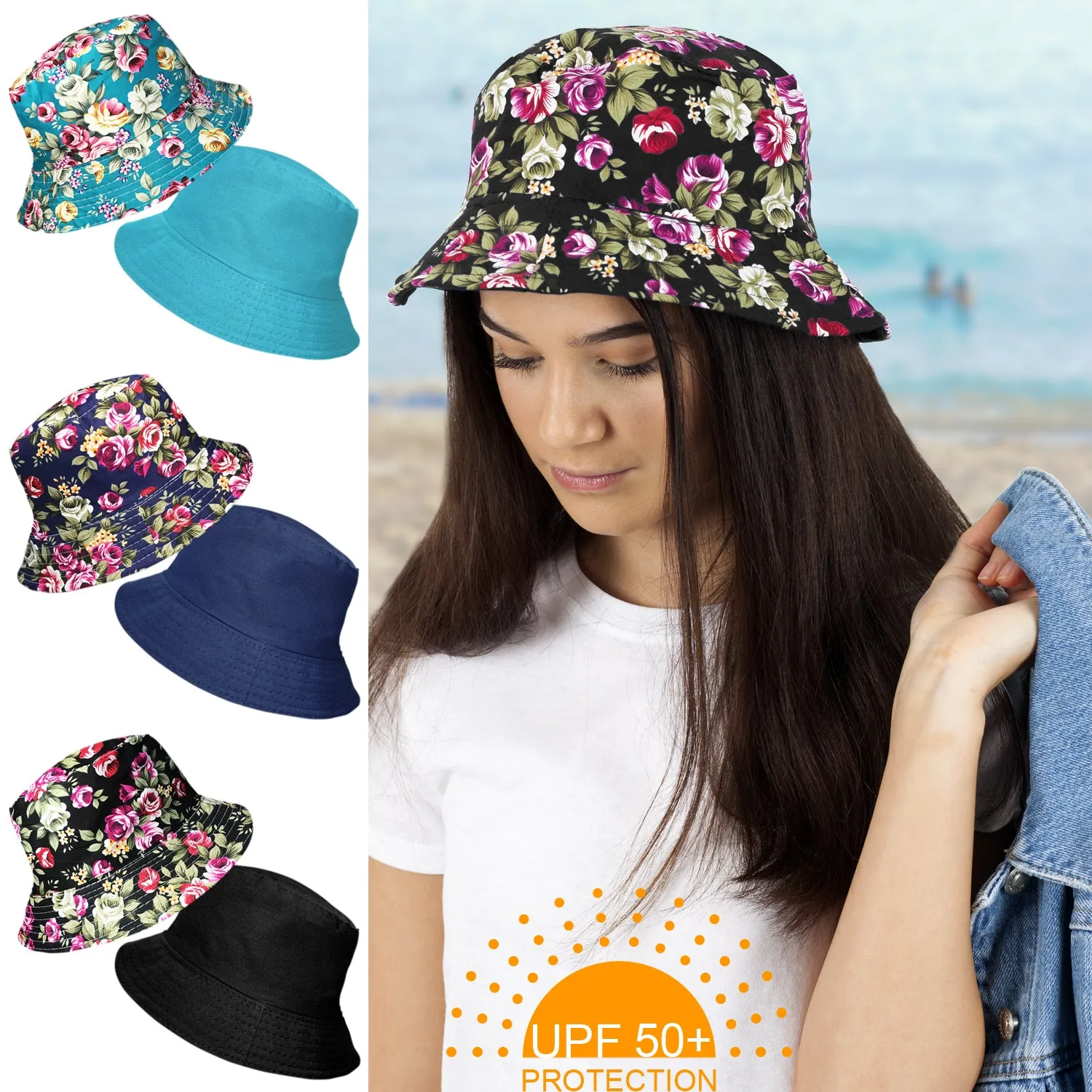 Reversible Floral Cotton Bush Bucket Festival Hats