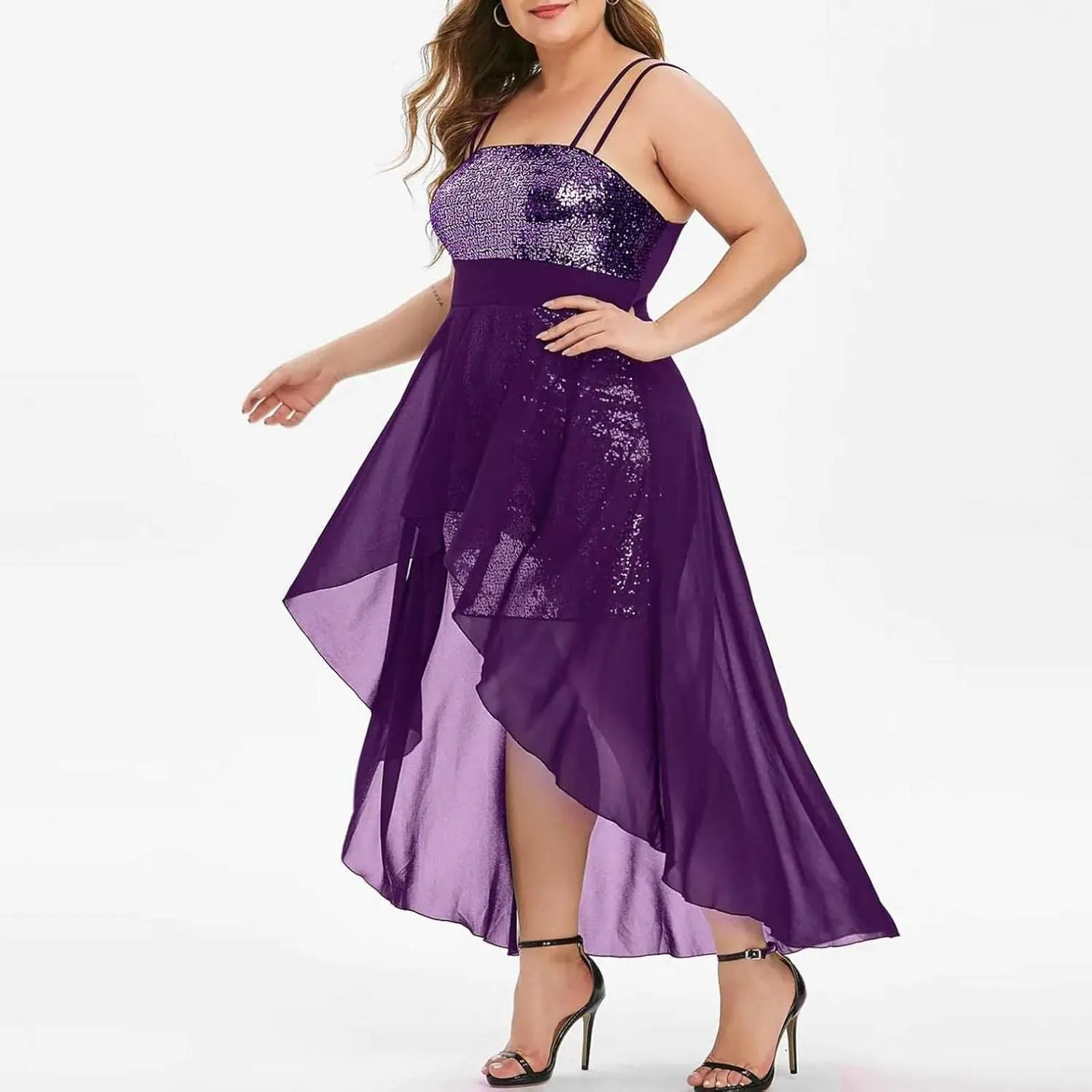 RKSTN Women's Sequin Loose Evening Dresses Plus Size Dress for Women Fashion Sexy Sling Swing Dress Summer Prom Ball Gown