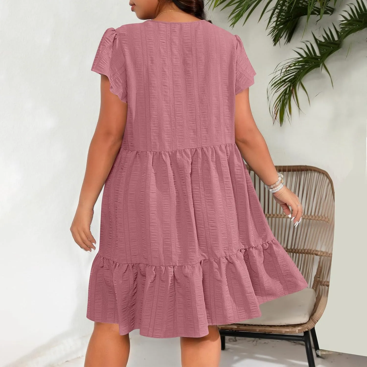 Ruffle Dresses for Women, 2025 Summer Oversized Swing Dress Flowy Casual Flutter Short Sleeve Boho Sundress Plus Size