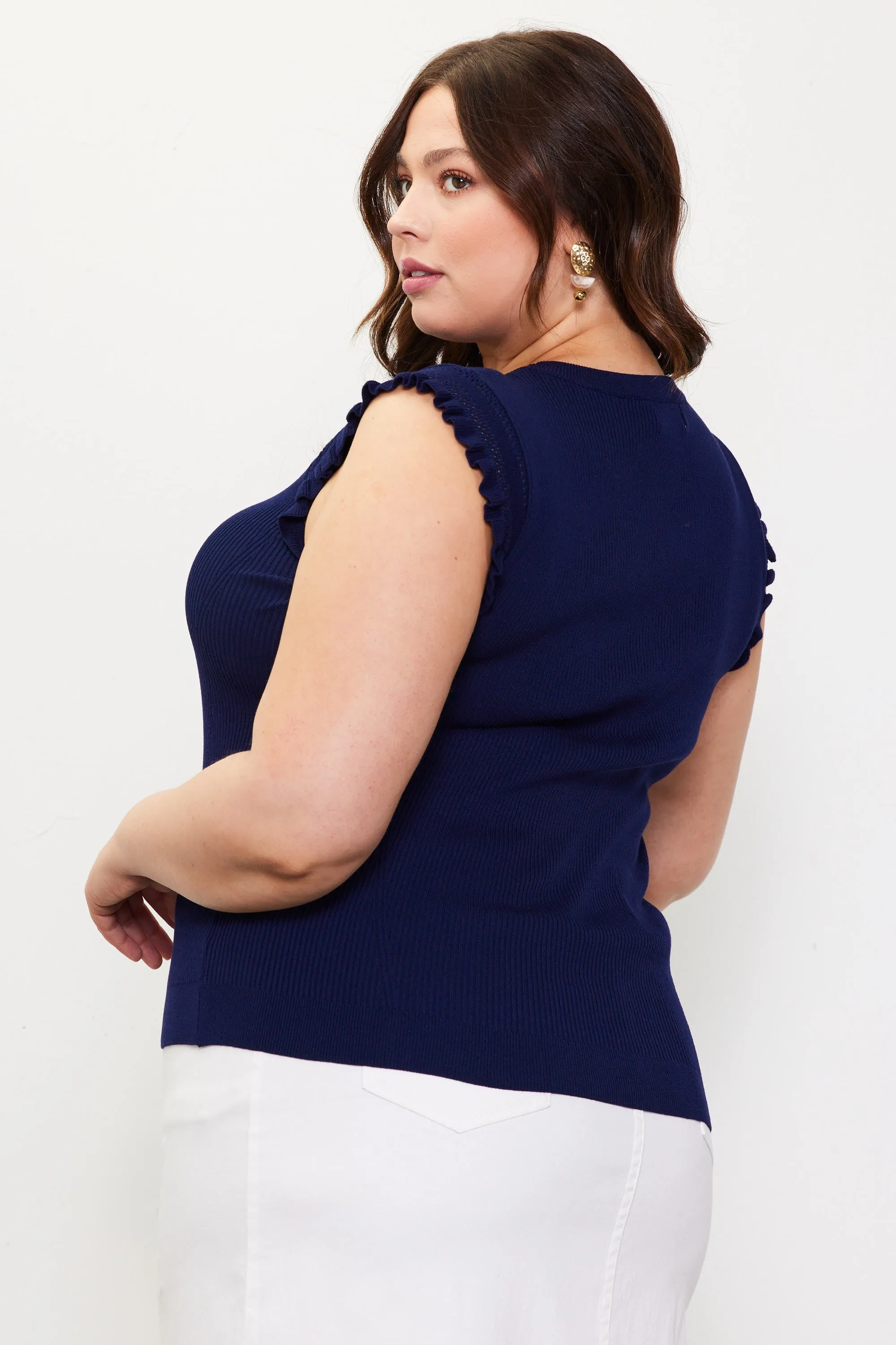 Ruffle Sweater Tank, Navy or Pink