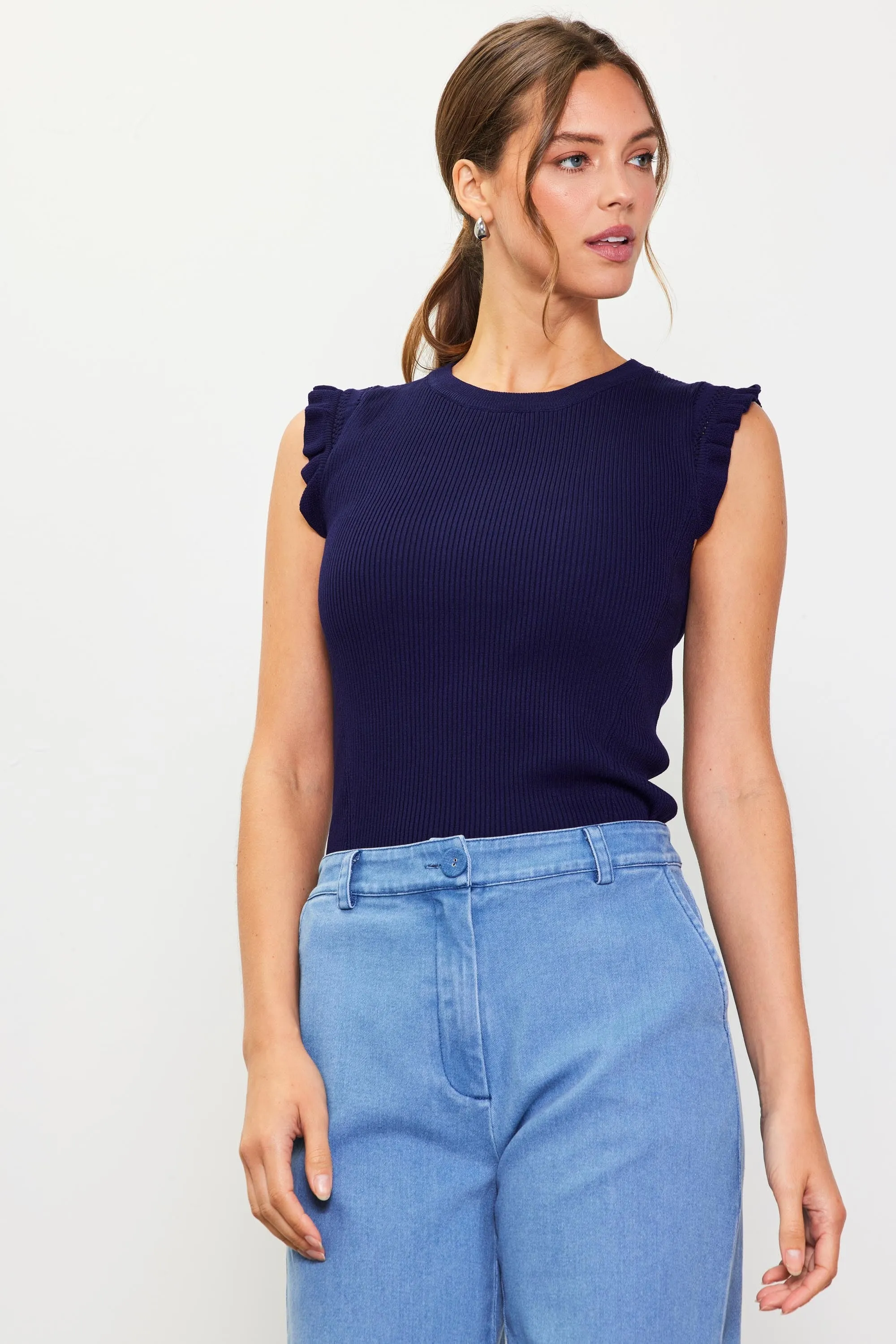 Ruffle Sweater Tank, Navy or Pink