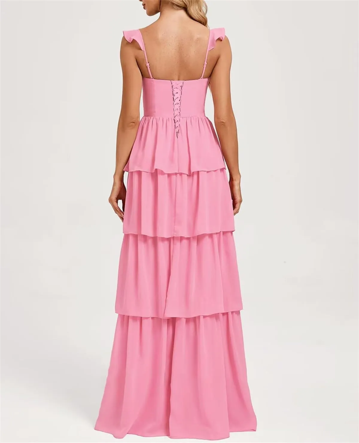 Ruffles Formal Bridesmaid Dresses for Women Chiffon Evening Dresses with Slit
