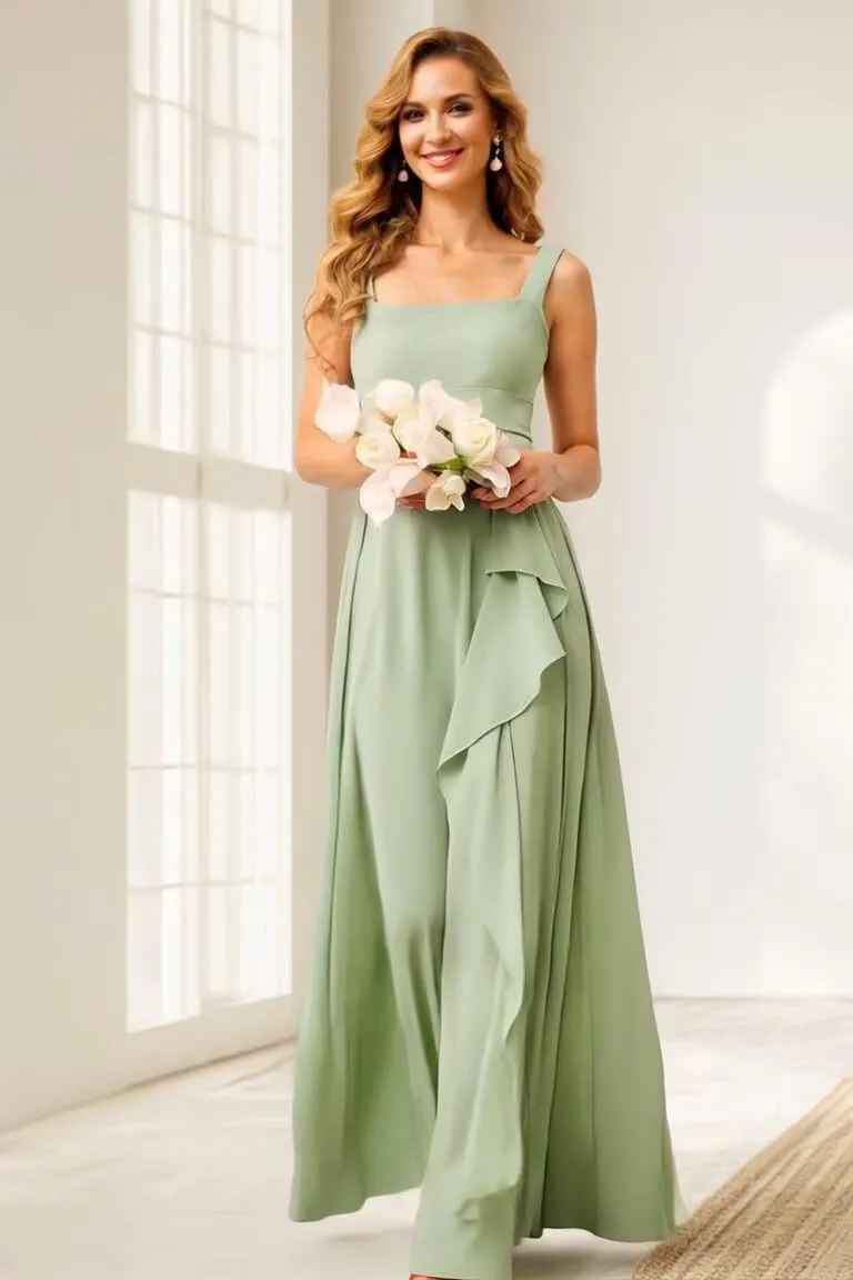 Ruffles Long Bridesmaid Dresses 2025 for Women Chiffon Wedding Guest Dress TN325