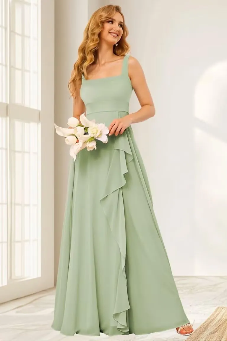Ruffles Long Bridesmaid Dresses 2025 for Women Chiffon Wedding Guest Dress TN325