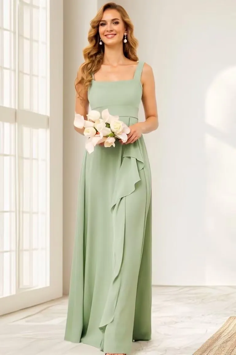 Ruffles Long Bridesmaid Dresses 2025 for Women Chiffon Wedding Guest Dress TN325