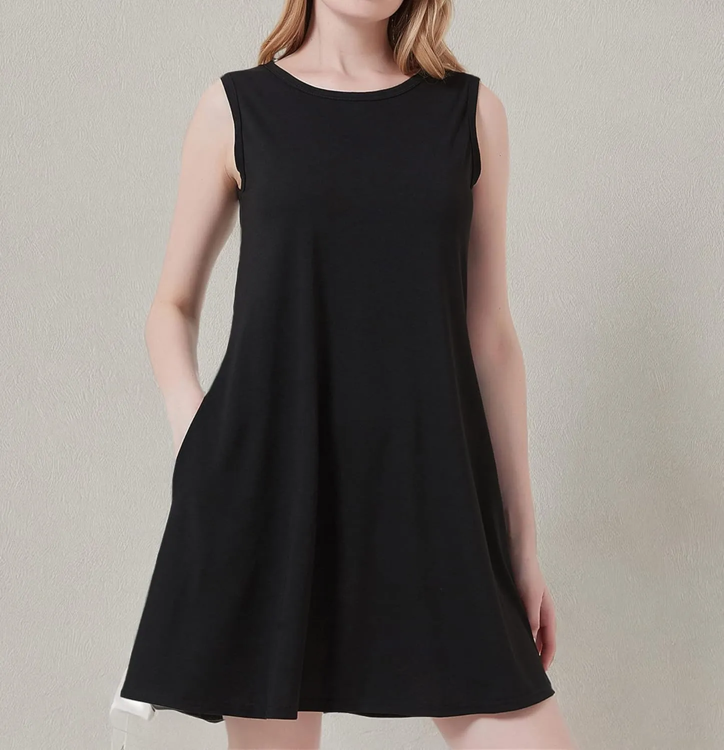Scotamalone Summer Dresses for Women 2023 Beach Floral Tshirt Sundress Sleeveless Pockets Casual Loose Tank Dress