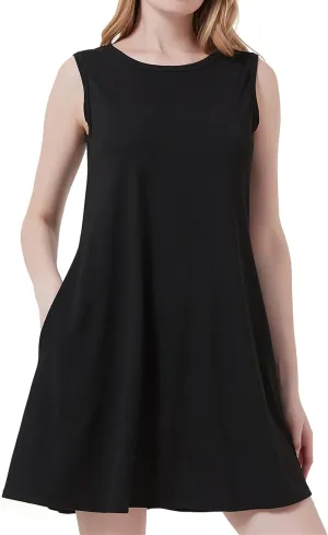Scotamalone Summer Dresses for Women 2023 Beach Floral Tshirt Sundress Sleeveless Pockets Casual Loose Tank Dress