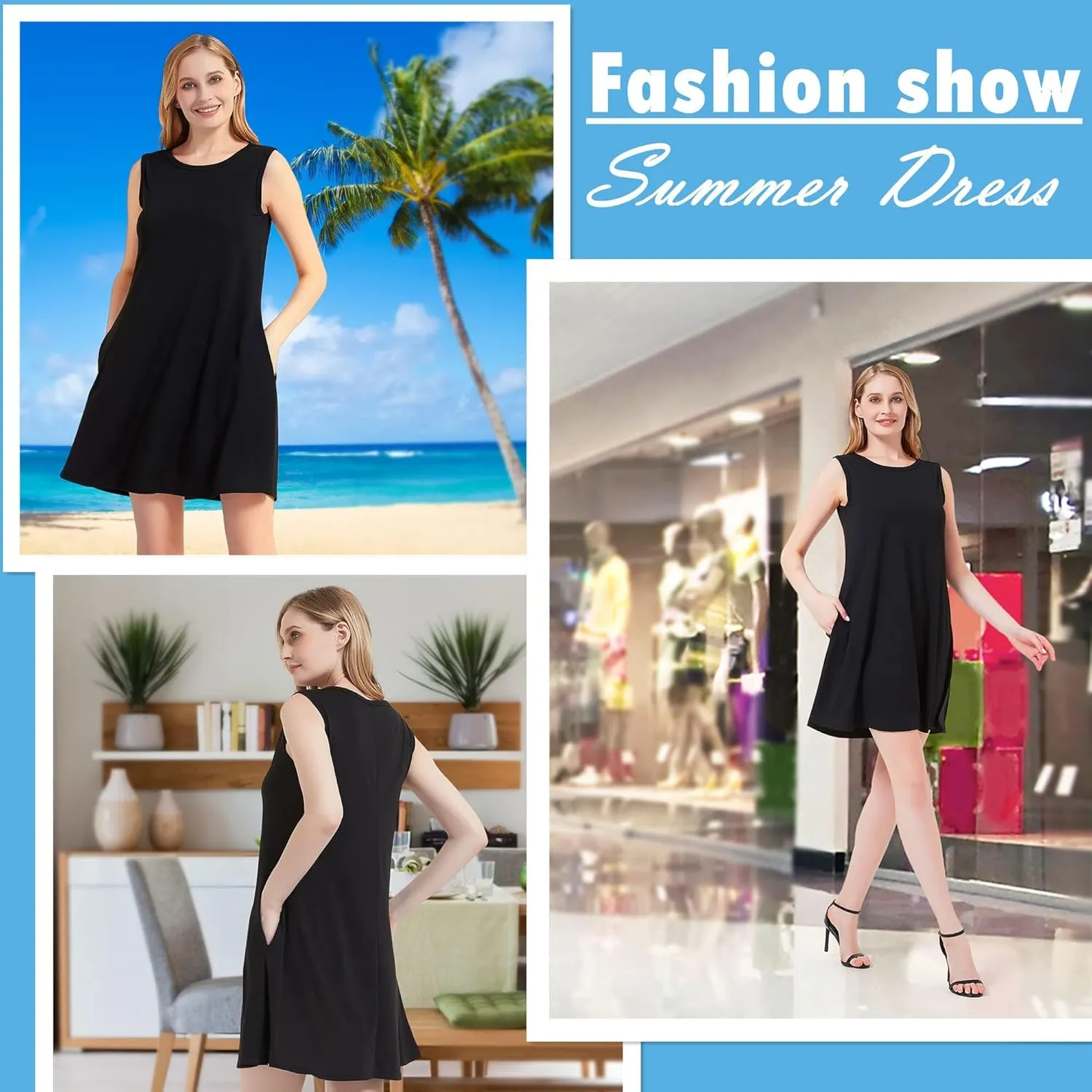 Scotamalone Summer Dresses for Women 2023 Beach Floral Tshirt Sundress Sleeveless Pockets Casual Loose Tank Dress