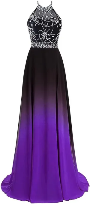 Sequins Ombre Prom Homecoming Dresses for Juniors Chiffon Wedding Bridesmaid Dresses A-line Formal Evening Gowns
