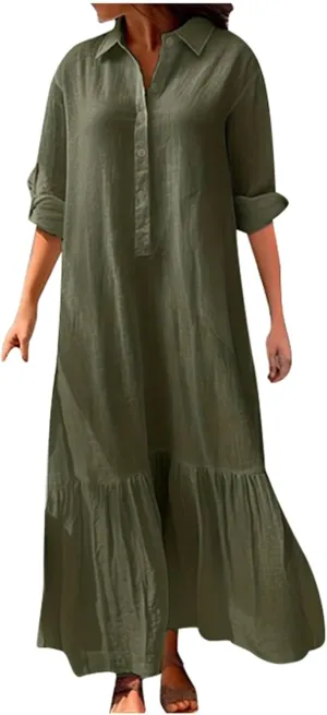 Sexy Summer Dresses for Women 2024 Long Button Maxi Shirt Dress Royal Blue Dresses for Women Office Dresses for Women