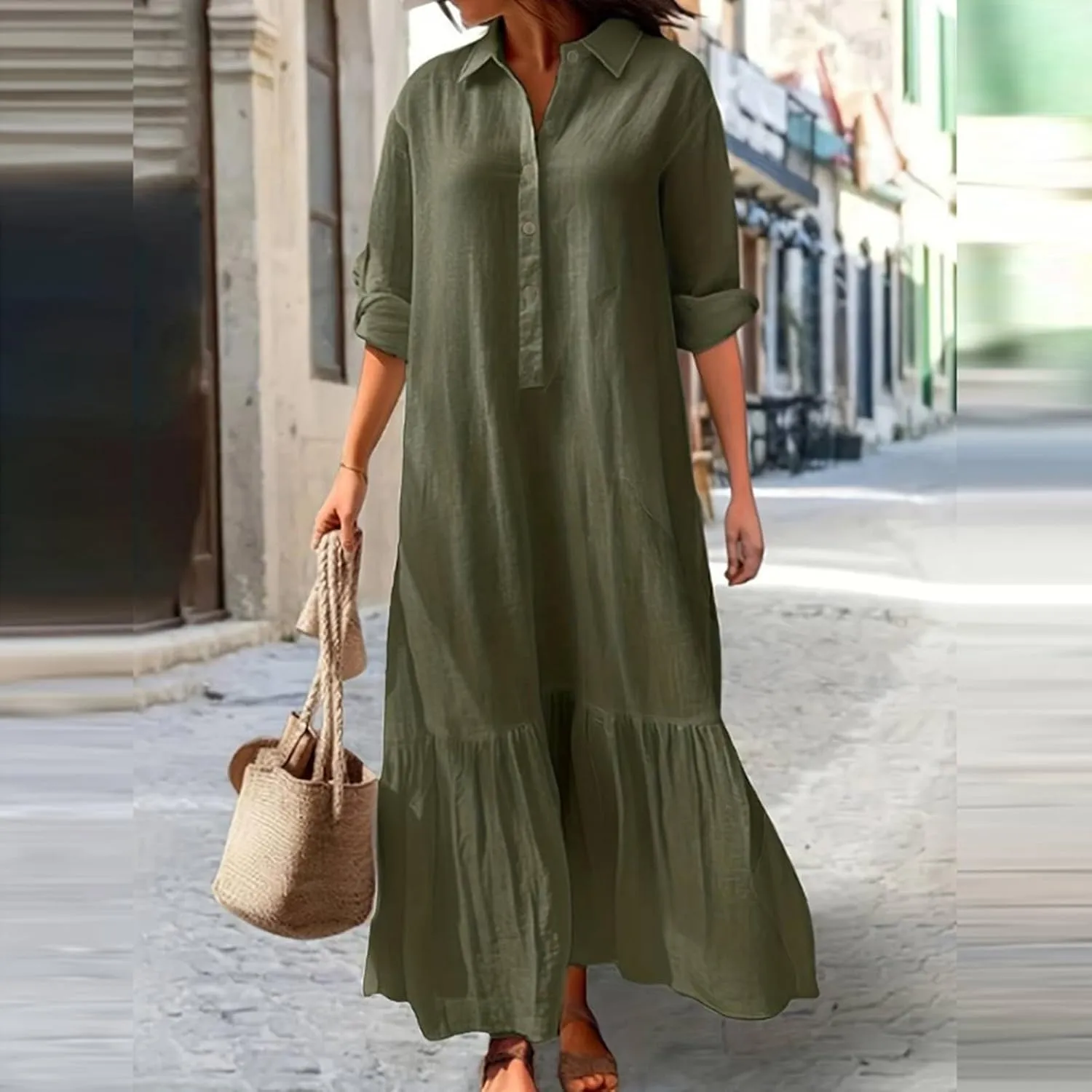 Sexy Summer Dresses for Women 2024 Long Button Maxi Shirt Dress Royal Blue Dresses for Women Office Dresses for Women