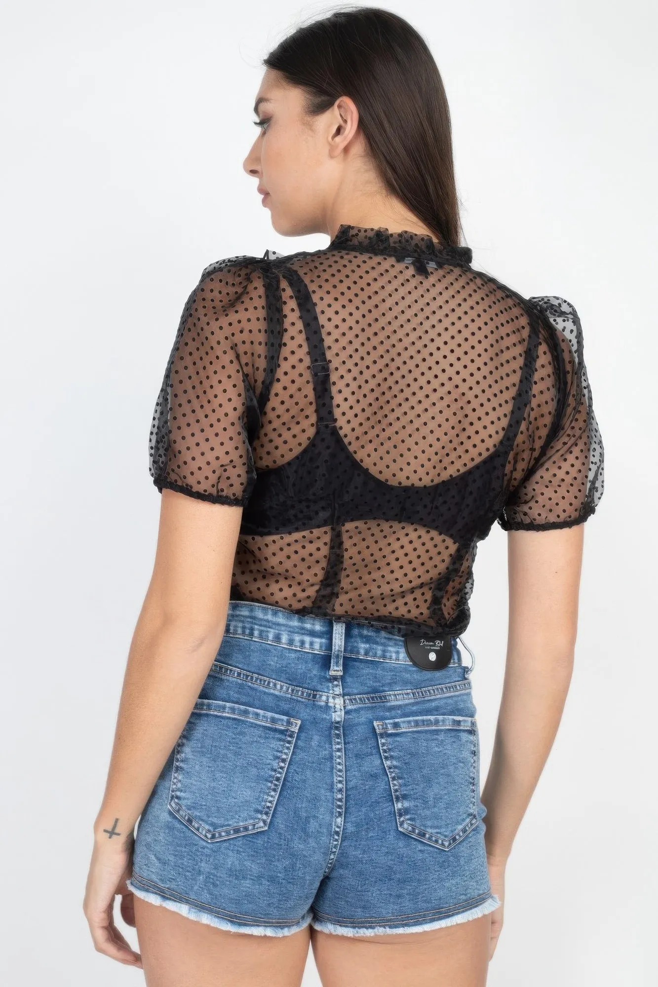 Sheer Ruffle-trim Dot Top
