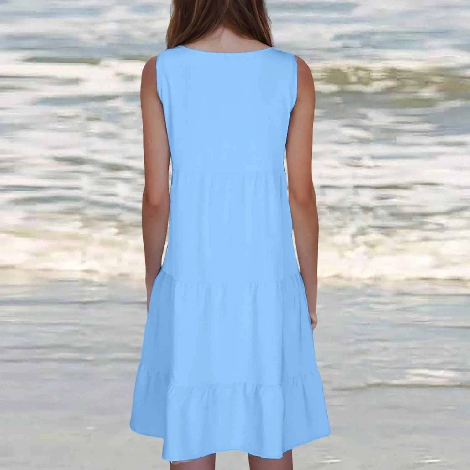 SHOPESSA Summer Dresses for Women 2025 Casual Round Neck Sleeveless Dress A Line Flowy Swing Dress Beach Vacation Sundress
