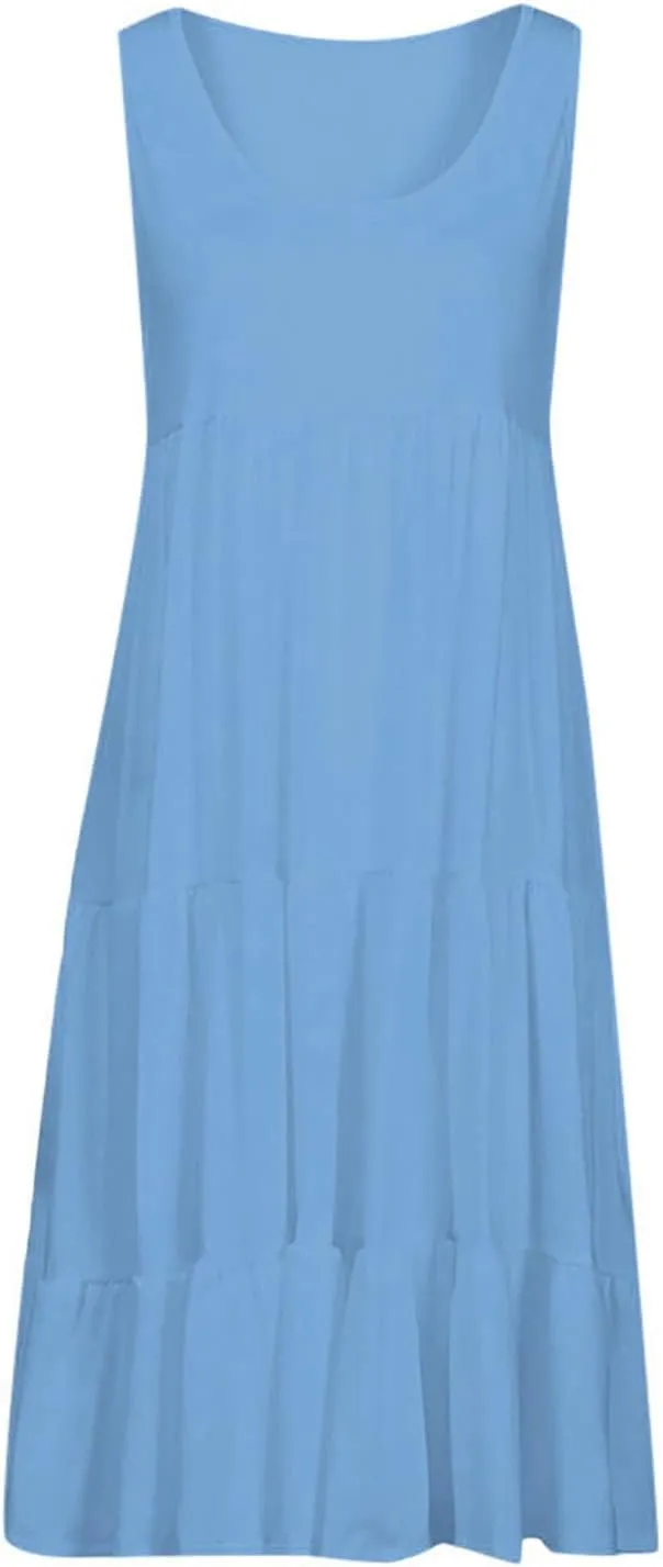 SHOPESSA Summer Dresses for Women 2025 Casual Round Neck Sleeveless Dress A Line Flowy Swing Dress Beach Vacation Sundress