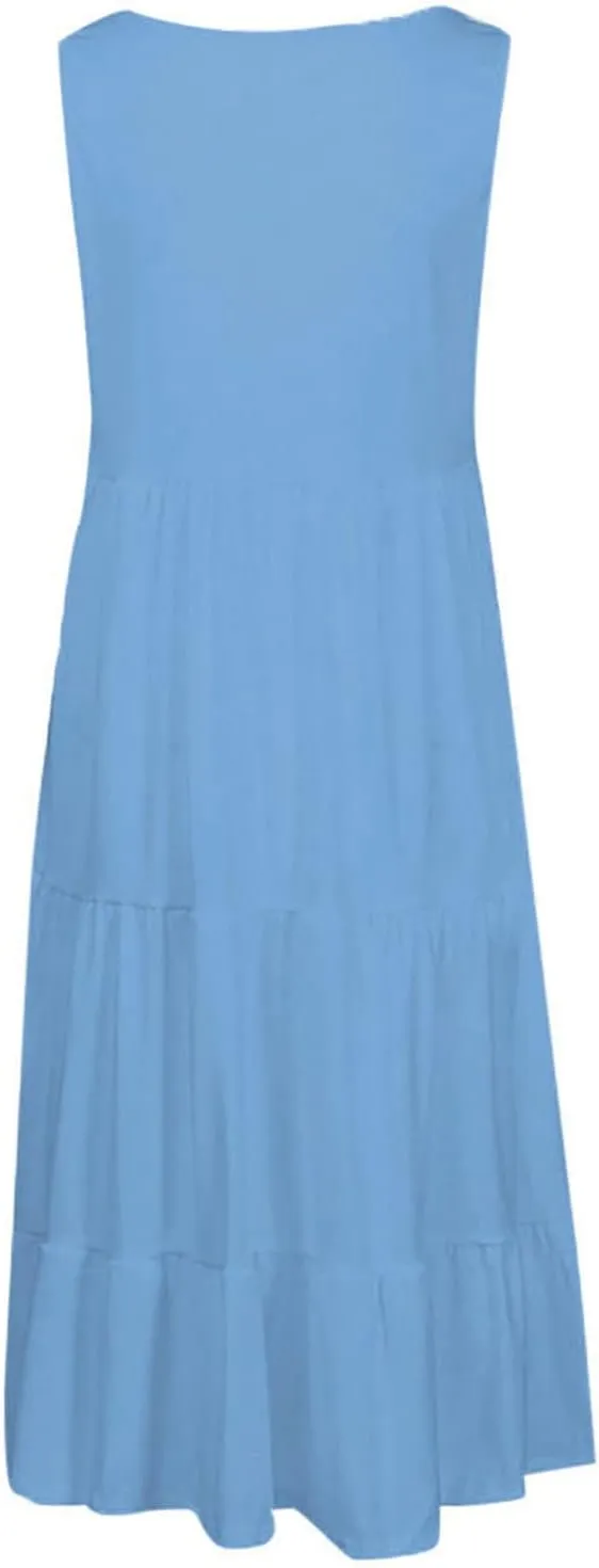 SHOPESSA Summer Dresses for Women 2025 Casual Round Neck Sleeveless Dress A Line Flowy Swing Dress Beach Vacation Sundress