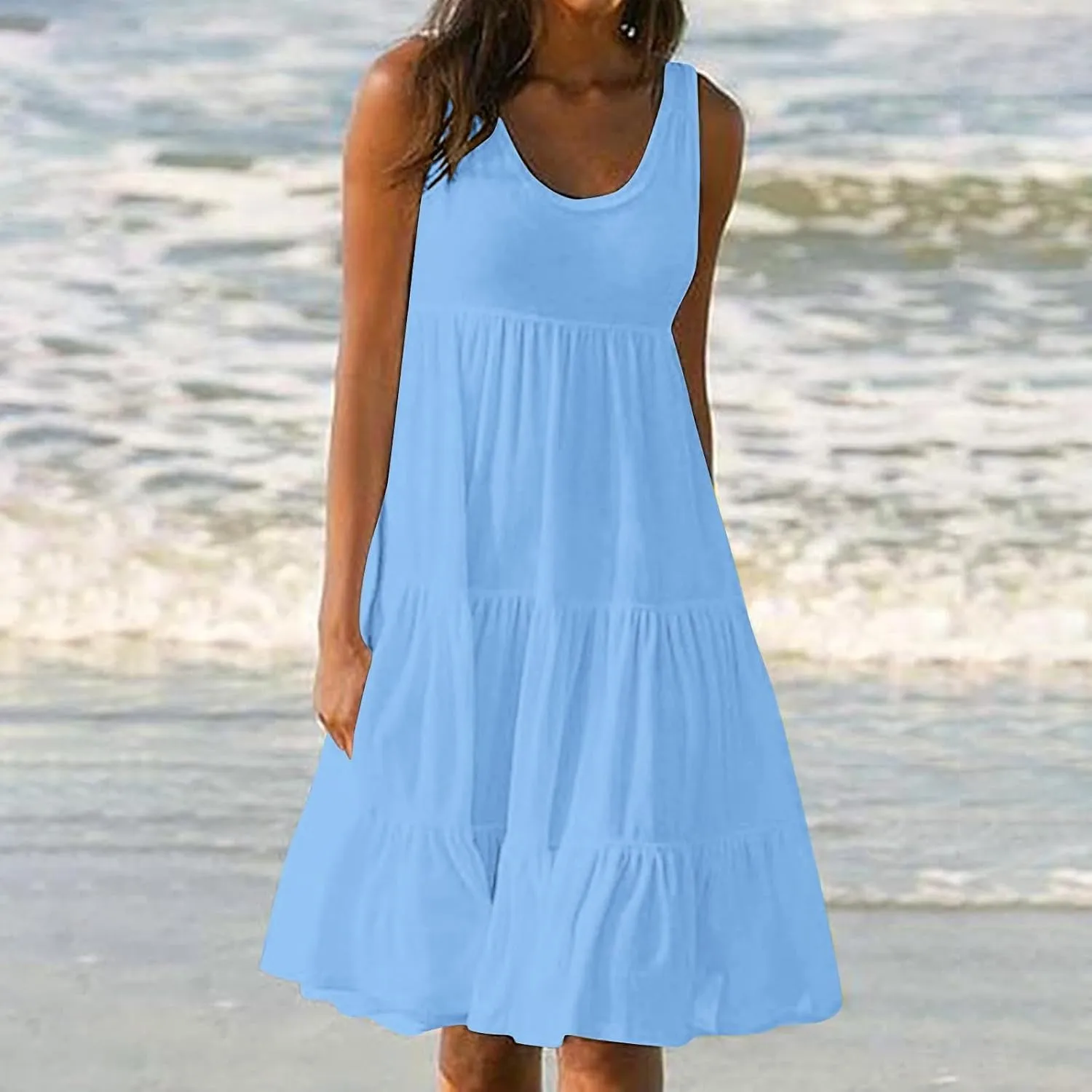 SHOPESSA Summer Dresses for Women 2025 Casual Round Neck Sleeveless Dress A Line Flowy Swing Dress Beach Vacation Sundress