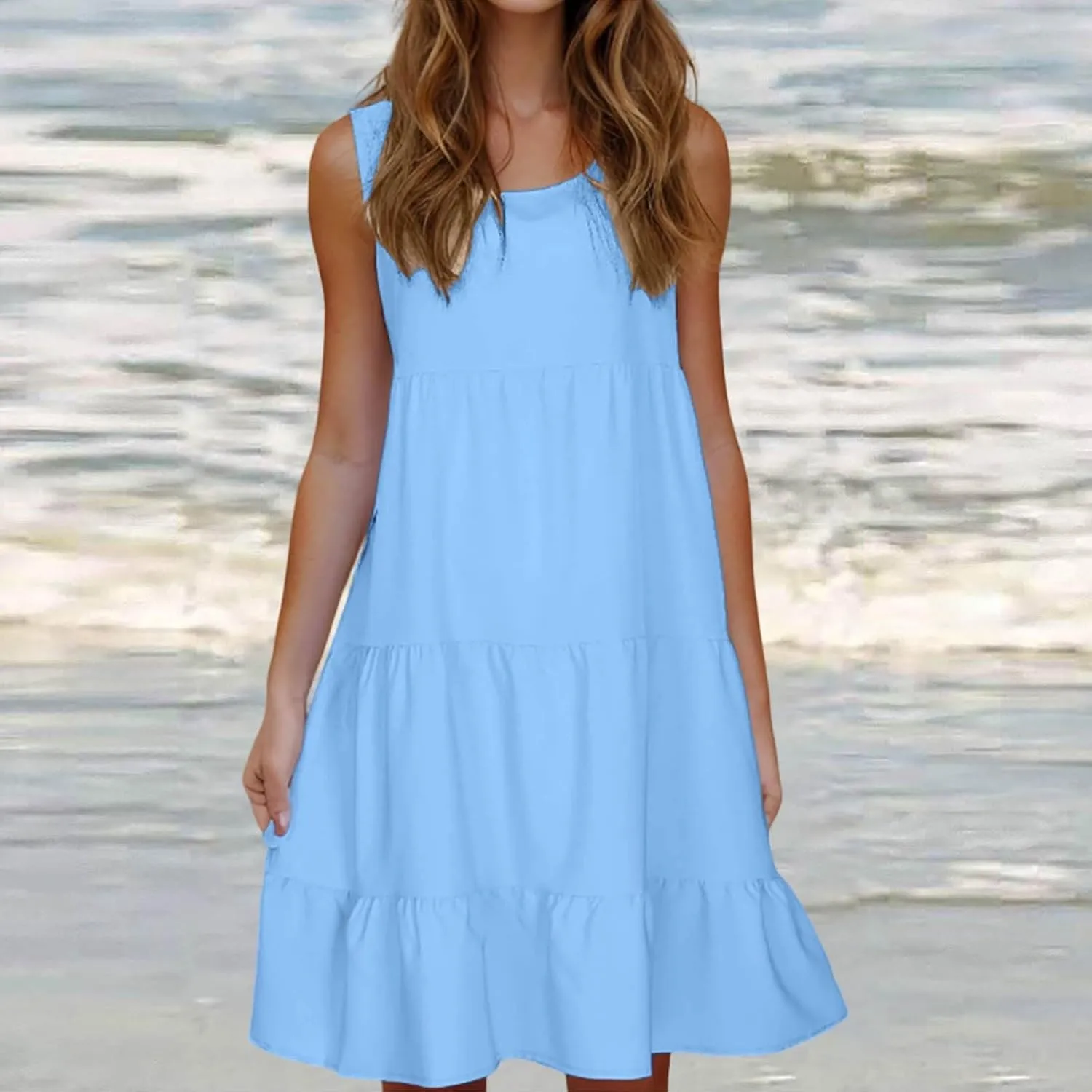 SHOPESSA Summer Dresses for Women 2025 Casual Round Neck Sleeveless Dress A Line Flowy Swing Dress Beach Vacation Sundress
