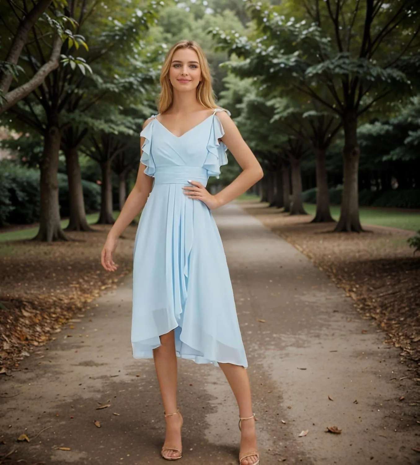 Short Bridesmaid Dresses for Women Spaghetti Straps High Low Chiffon Ruffle Evening Gowns for Wedding