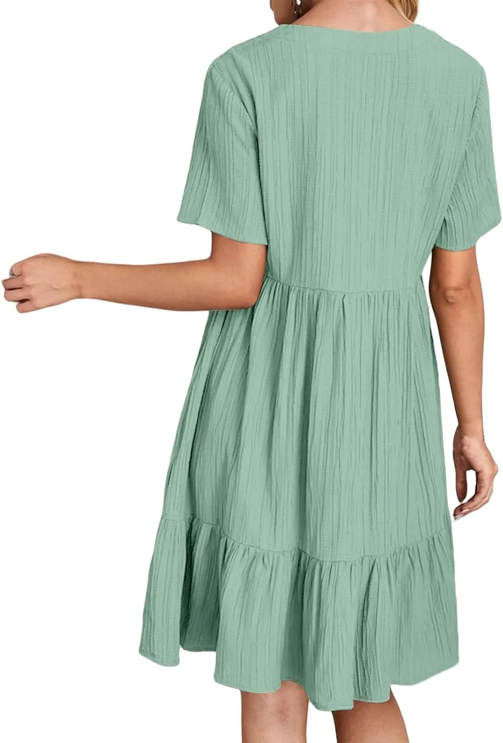 Short Dresses for Women Casual Summer Mini Dress V Neck Short Sleeve T Shirt Dress Tiered A Line Flowy Beach Sundress