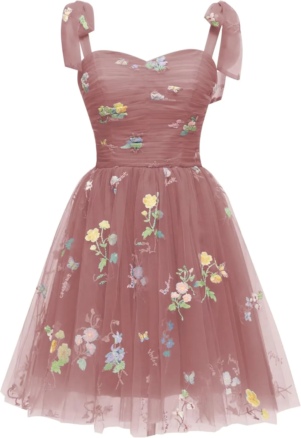 Short Homecoming Dresses for Teens Flower Embroidery Tulle Spaghetti Strap Knee Length Daisy Floral Prom Dresses