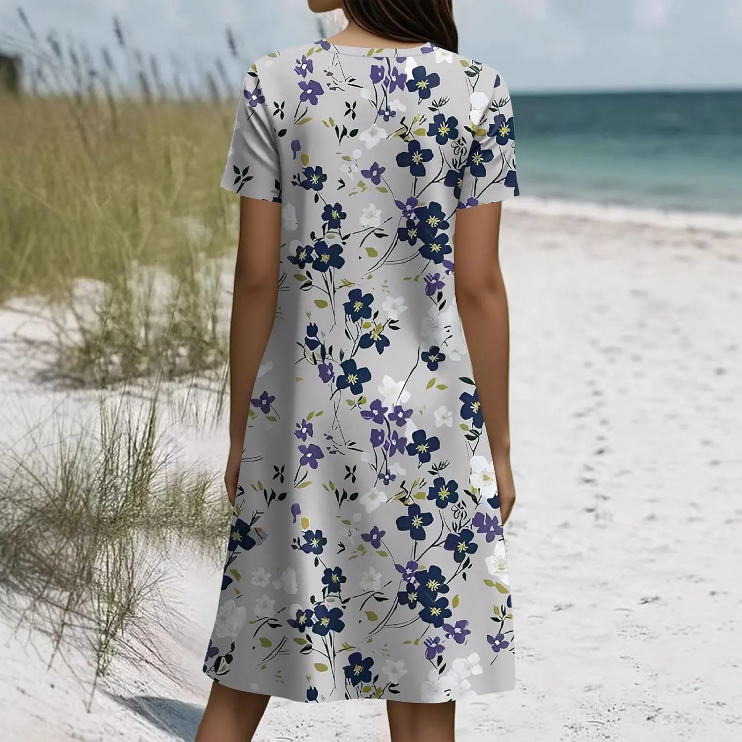 Short Sleeve Boho Mini Dress for Women Casual Loose Fit Summer Sundress Floral Print Shift Dress with Pockets 2025