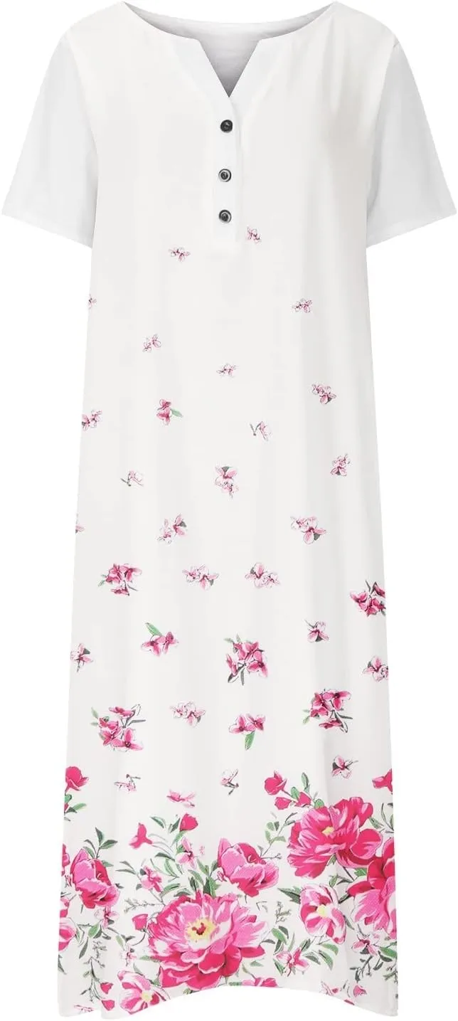 Short Sleeve Dress, Women's Summer Casual Fashion Printed Short Sleeve 2022 O-Neck Pocket Dress