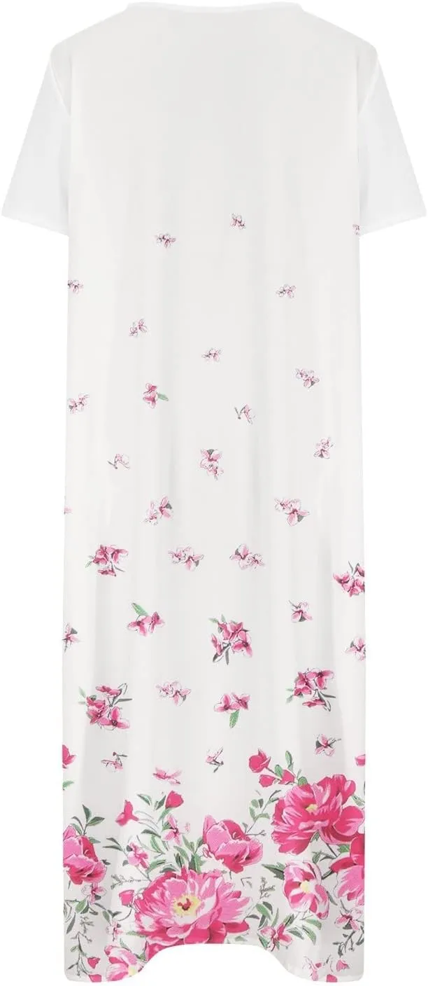 Short Sleeve Dress, Women's Summer Casual Fashion Printed Short Sleeve 2022 O-Neck Pocket Dress