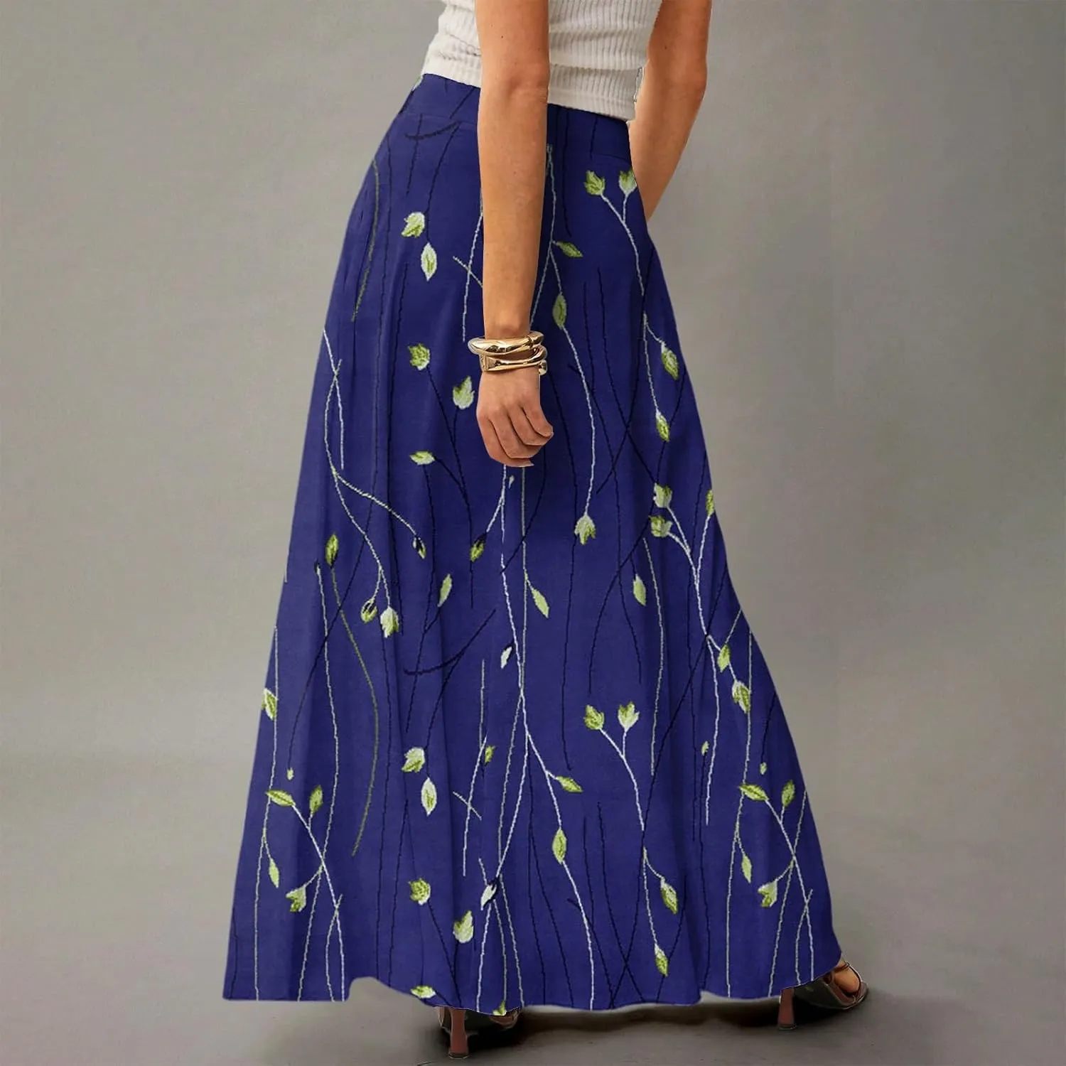 Skirts for Women Midi Length Summer High Waisted Pleated A-Line Swing Floral Long with Pockets