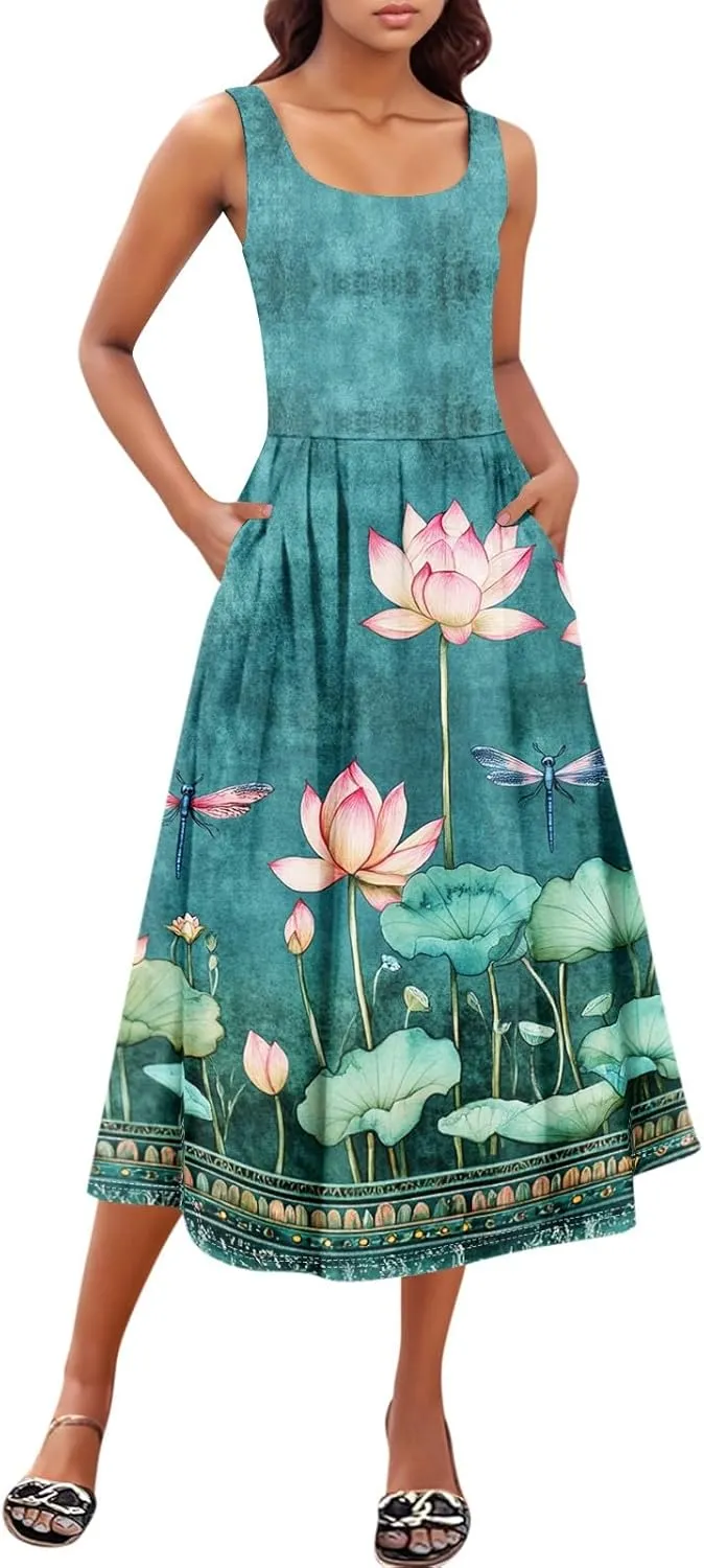 Sleeveless Summer Sundress Women Golf Plus Size Comfort Crewneck Dress Ladies