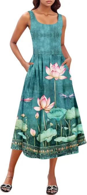 Sleeveless Summer Sundress Women Golf Plus Size Comfort Crewneck Dress Ladies
