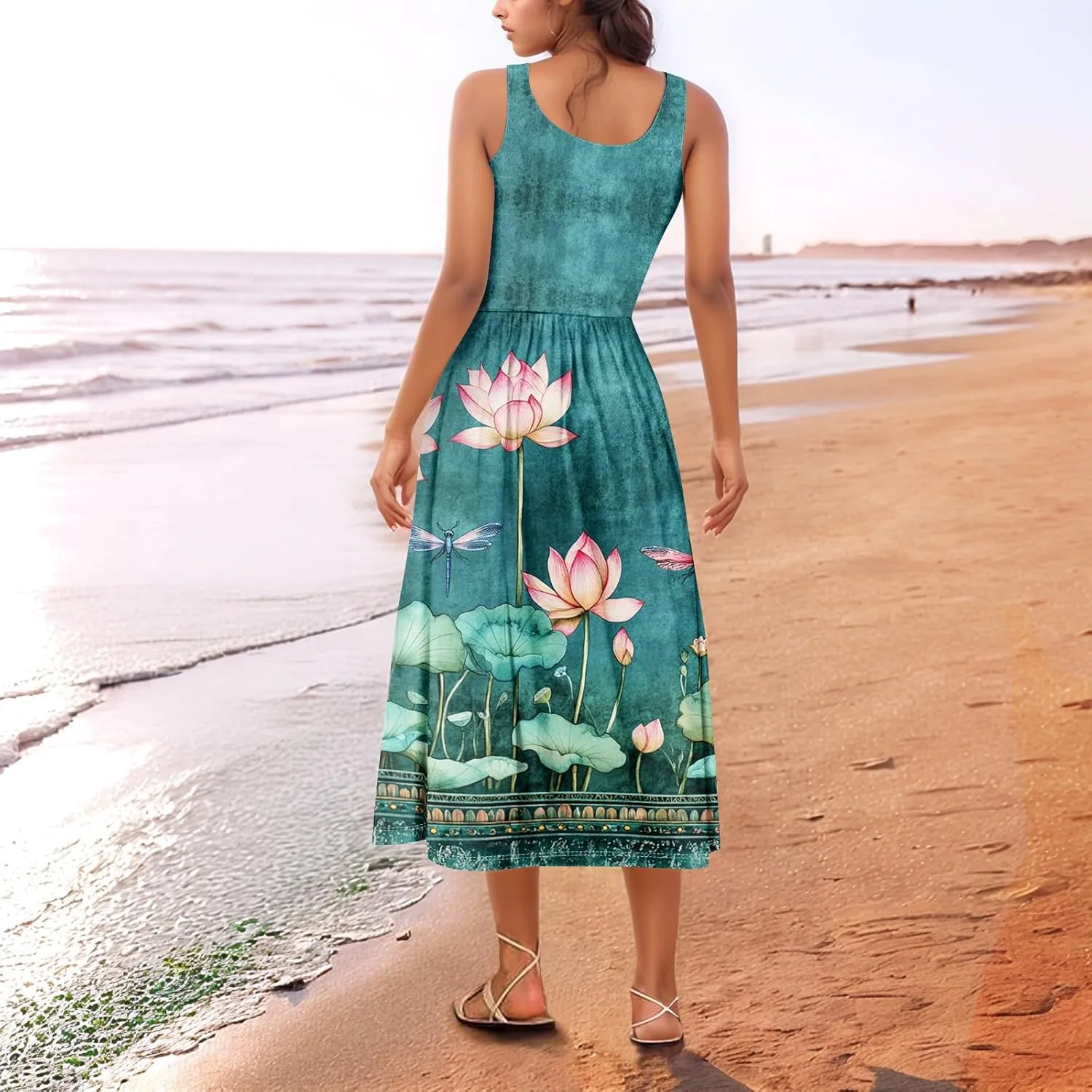 Sleeveless Summer Sundress Women Golf Plus Size Comfort Crewneck Dress Ladies
