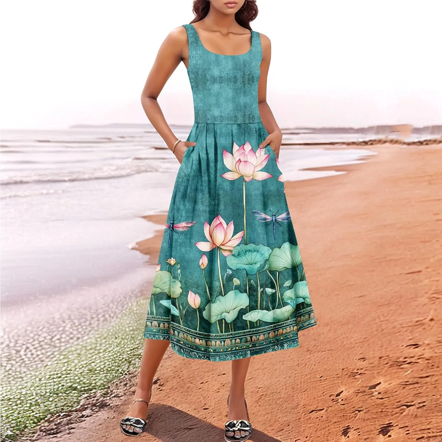 Sleeveless Summer Sundress Women Golf Plus Size Comfort Crewneck Dress Ladies