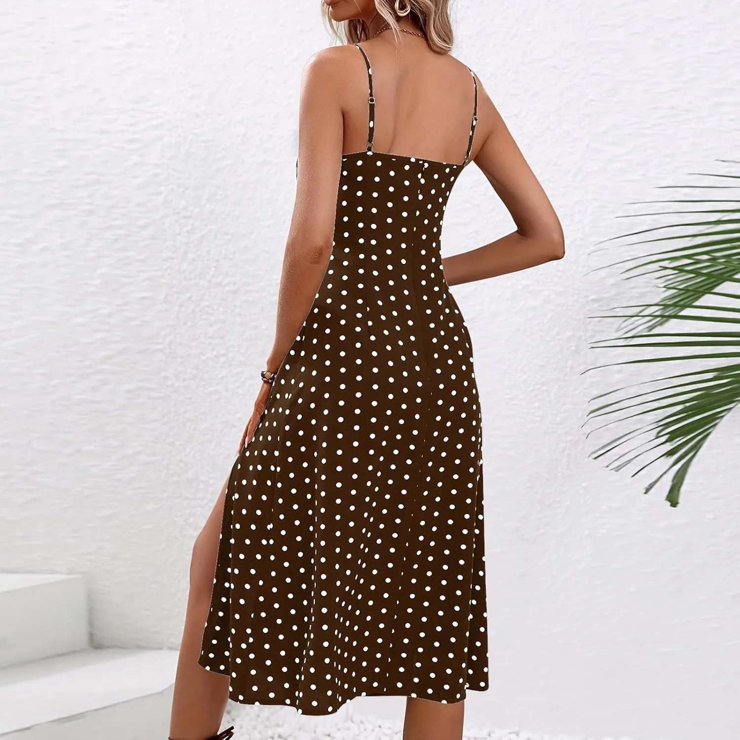 Spaghetti Strap Dresses for Women Corset Polka Dot Slim Fit Aline Midi Wedding Guest Side Slit Sundress Sexy,S-2XL