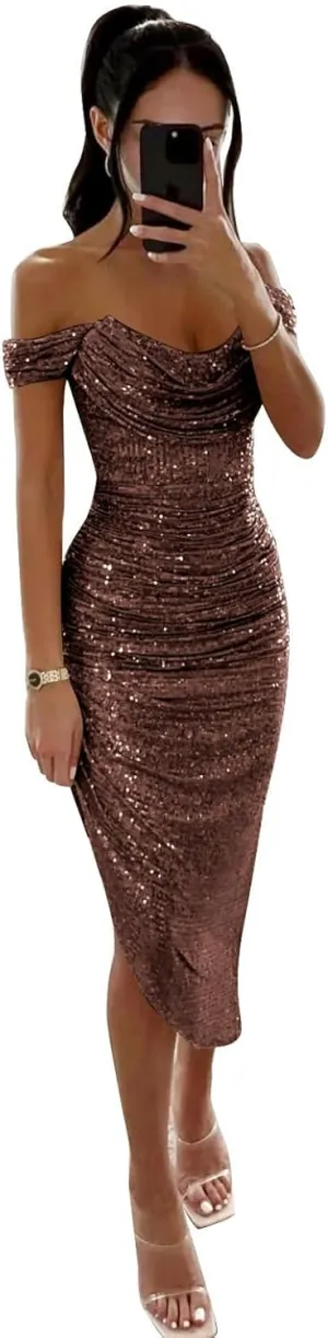 Sparkly Sequin Prom Dresses 2024 Off The Shoulder Short Tight Homecoming Dress for Teens MR73