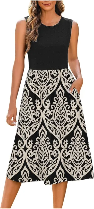 Spring Summer Dresses for Women 2025 Sleeveless Floral Maxi Vintage Dress Beach Vacation Sundress Cruise Outfits