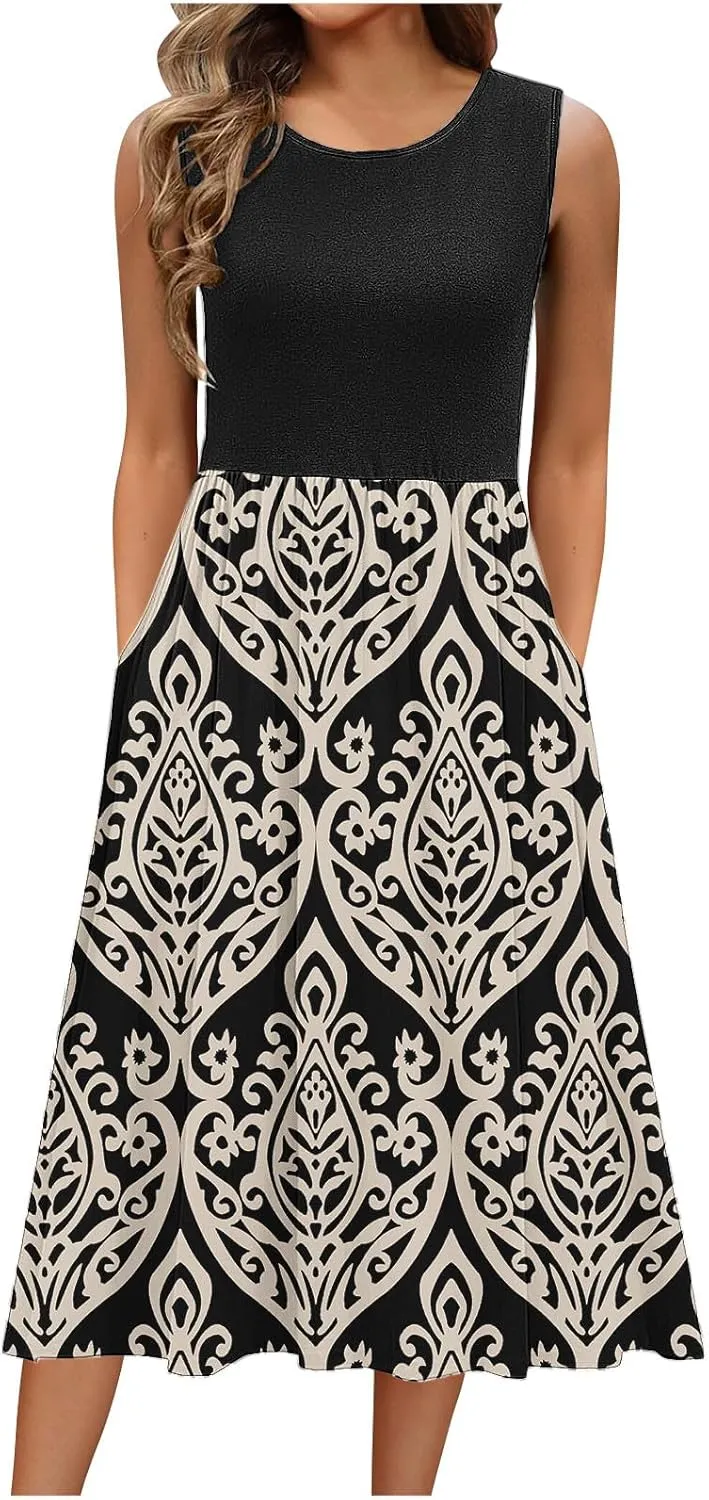 Spring Summer Dresses for Women 2025 Sleeveless Floral Maxi Vintage Dress Beach Vacation Sundress Cruise Outfits