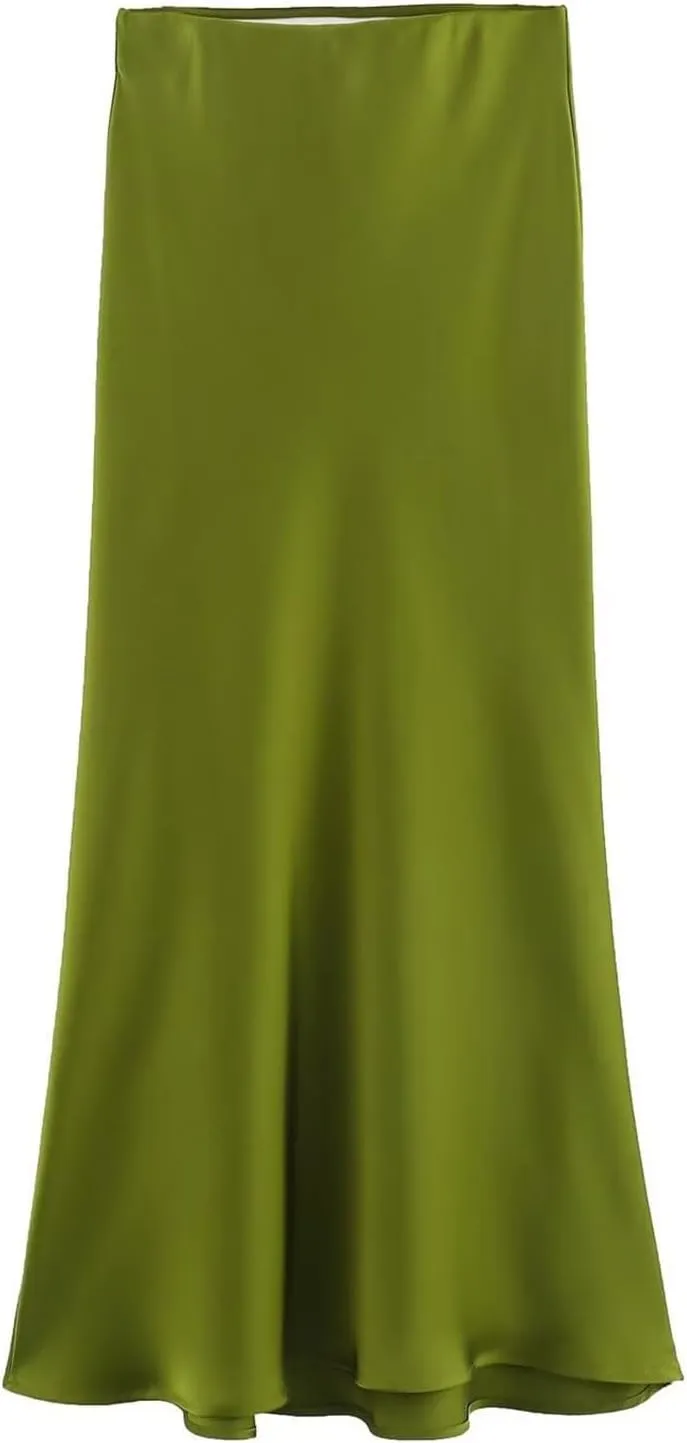 Spring Summer Skirts Satin Skirt High Waisted Maxi Wedding A Line Long Skirts Disposable Table