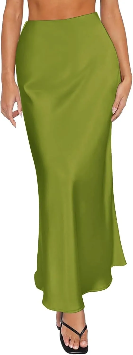 Spring Summer Skirts Satin Skirt High Waisted Maxi Wedding A Line Long Skirts Disposable Table