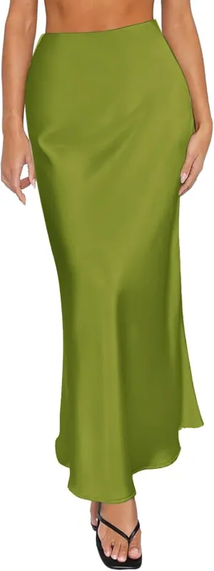 Spring Summer Skirts Satin Skirt High Waisted Maxi Wedding A Line Long Skirts Disposable Table