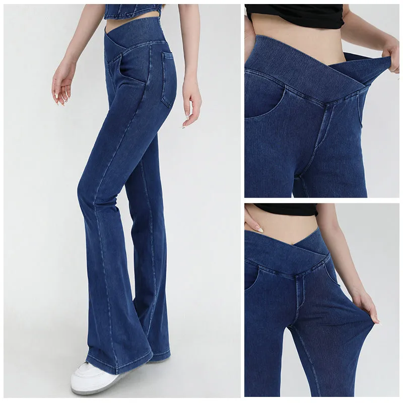 🔥Stretchy Denim High Waisted Crossover Flare Pants👖