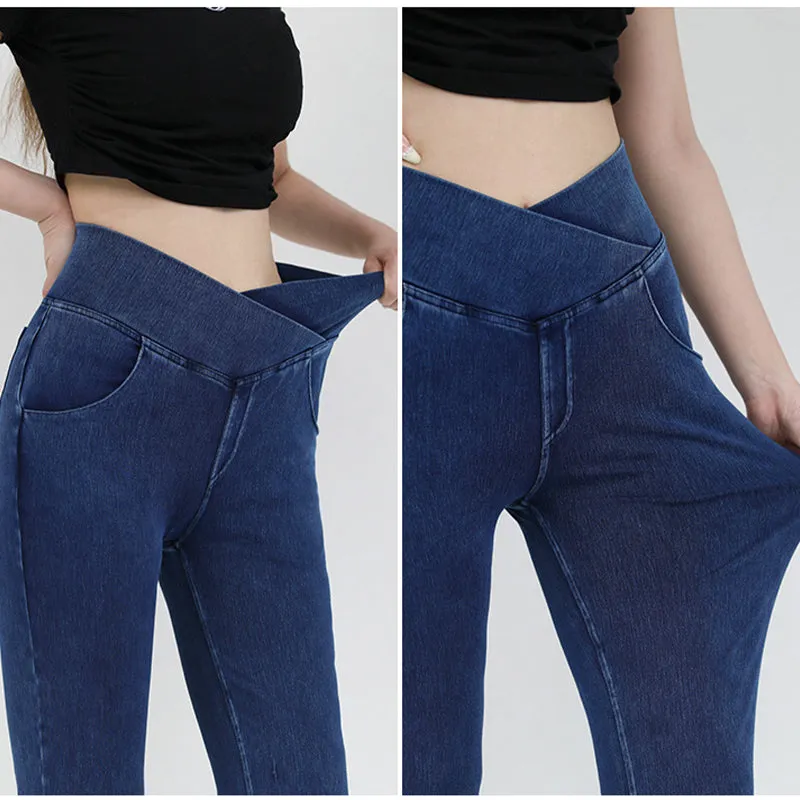🔥Stretchy Denim High Waisted Crossover Flare Pants👖