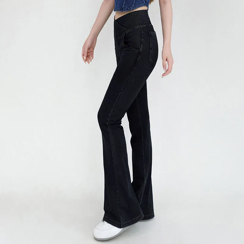 🔥Stretchy Denim High Waisted Crossover Flare Pants👖