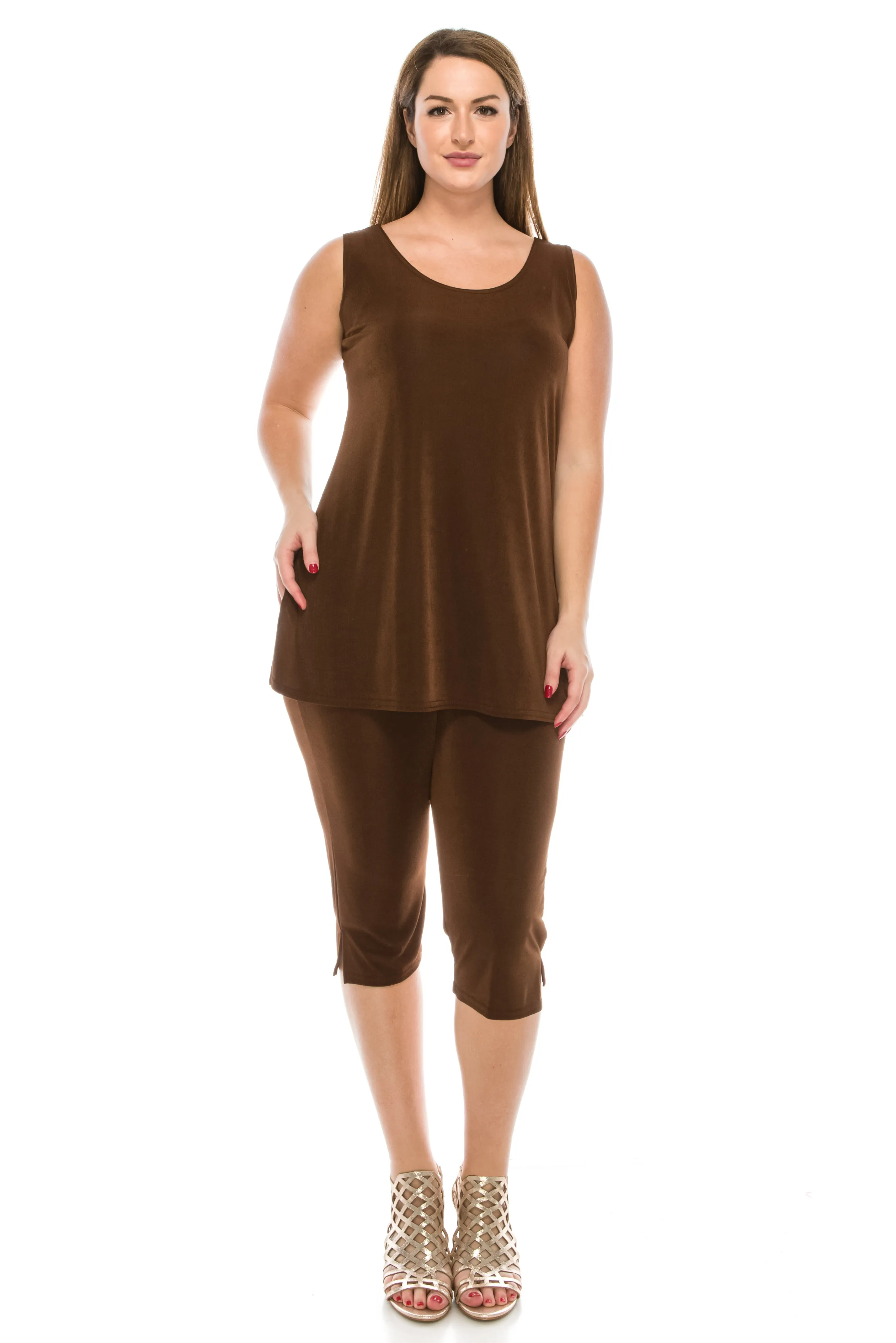 Stretchy Tank Capri Pant Set-9002BN-TRS1