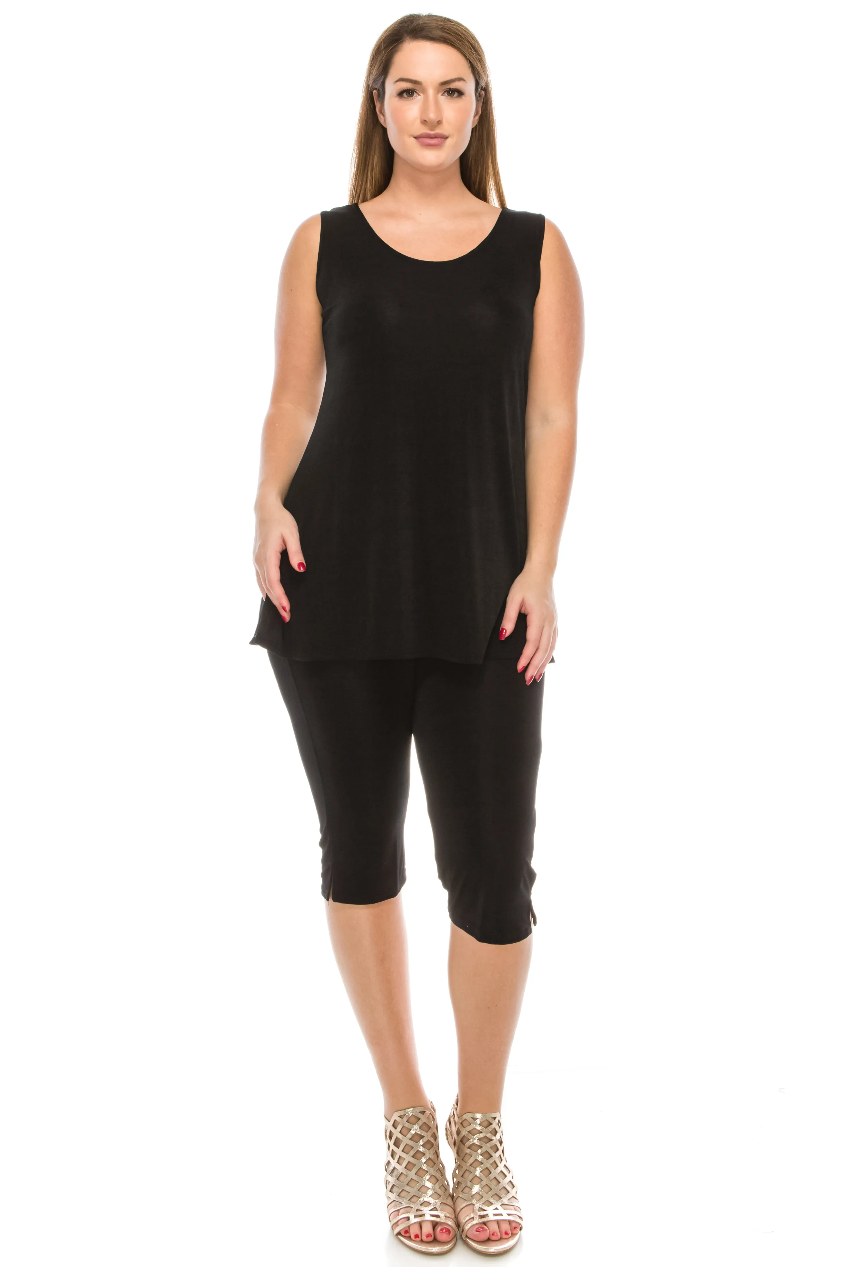 Stretchy Tank Capri Pant Set-9002BN-TRS1