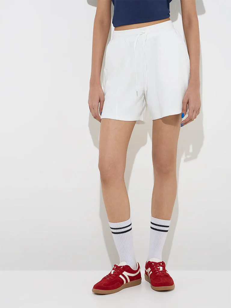 Studiofit White Solid High-Rise Shorts